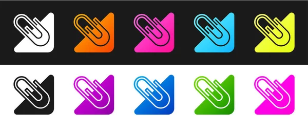 Set Paper Clip Icon Isolated Black White Background Vector — Stock Vector