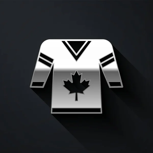 Stříbrný Hokejový Dres Ikona Izolované Černém Pozadí Dlouhý Stínový Styl — Stockový vektor
