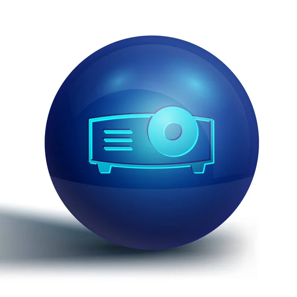 蓝色展示 媒体投影仪图标隔离的白色背景 蓝色圆环按钮 — 图库矢量图片