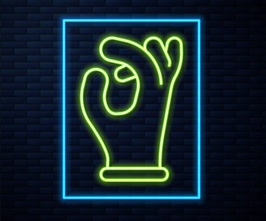 Parlayan neon hattı. Duvarda izole edilmiş tıbbi lastik eldiven ikonu. Koruyucu lastik eldivenler. Vektör.