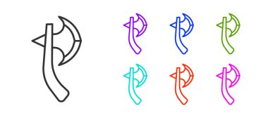 Siyah çizgi tahta balta simgesi beyaz arkaplanda izole edildi. Oduncu baltası. Mutlu Cadılar Bayramı Partisi. Simgeleri renklendirin. Vektör