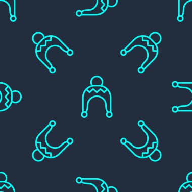 Yeşil çizgi kış şapkası ikonu mavi arka planda izole edilmiş pürüzsüz desen. Vektör