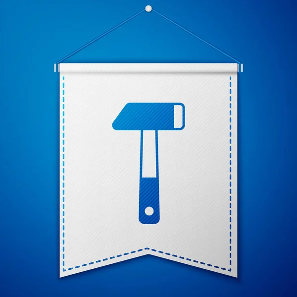 Ikona Blue Hammer Izolovaná Modrém Pozadí Nástroj Opravu Bílá Vlajková — Stockový vektor