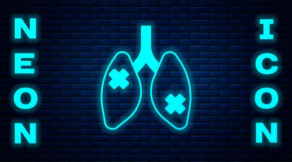 Λαμπερό Neon Ασθένεια Πνευμόνων Εικονίδιο Απομονώνονται Τούβλο Τοίχο Φόντο Διάνυσμα — Διανυσματικό Αρχείο