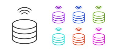 Siyah çizgi Smart Server, Data, Web sunucu simgesi beyaz arkaplanda izole edildi. İnternet kavramının kablosuz bağlantısı. Simgeleri renklendirin. Vektör