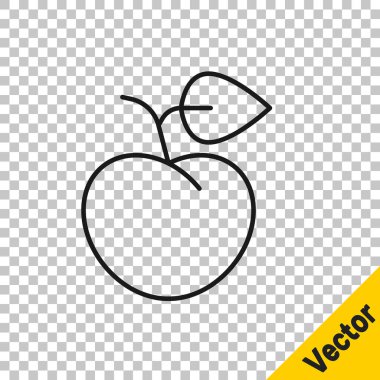 Şeffaf arkaplanda yaprak simgesi olan siyah çizgi şeftali veya nektarin. Vektör
