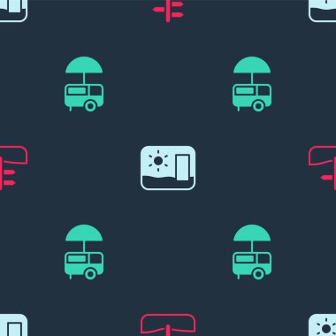 Trafik işaretini, seyahat kartpostalını ve Fast Street yemek arabasını sorunsuz bir şekilde ayarla. Vektör