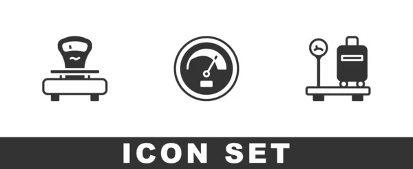 Set Escalas Velocímetro Con Icono Maleta Vector — Vector de stock