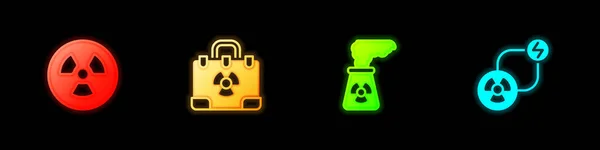 Radyoaktif Radyasyon Nükleer Bavulu Nükleer Enerji Santrali Enerji Ikonunu Ayarla — Stok Vektör