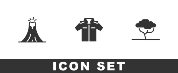 Set Volcano Eruption Shirt African Tree Icon Vector — Stock Vector