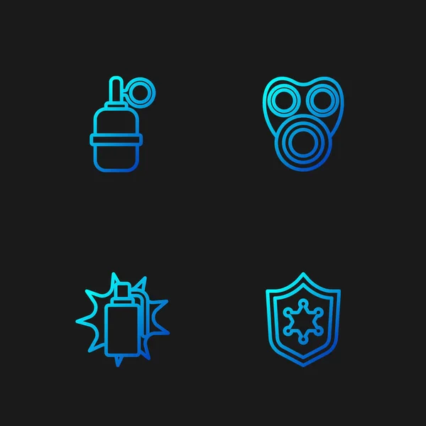 Set Polizeiabzeichen Handgranate Und Gasmaske Farbverlauf Symbole Vektor — Stockvektor