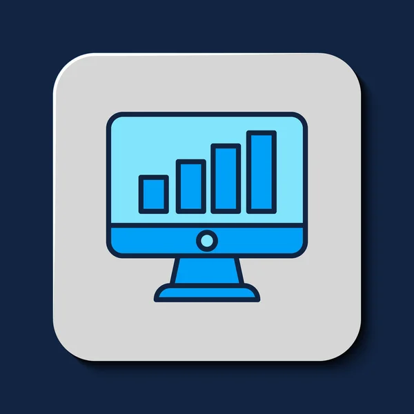 Kitöltött Vázlat Számítógépes Monitor Grafikon Ikon Elszigetelt Kék Háttér Szöveges — Stock Vector