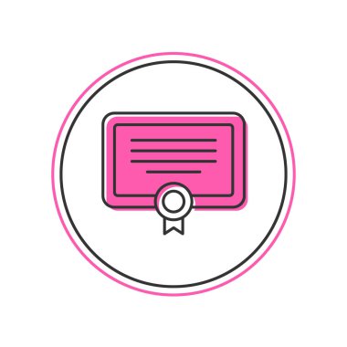 Doldurulmuş Sertifika şablon simgesi beyaz arkaplanda izole edildi. Başarı, ödül, diploma, burs, diploma. İş başarısı sertifikası Vektör