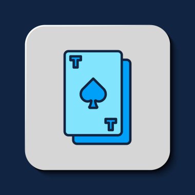 Mavi arkaplanda izole edilmiş maça sembollü oyun kartı. Kumarhane kumarı. Vektör