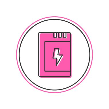 Kamera simgesi için ana hatlı pil beyaz arkaplanda izole edildi. Şimşek sembolü. Vektör