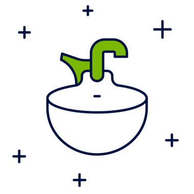 Beyaz arka planda izole edilmiş ana hatlı Washbasin simgesi. Berber sandalyeyi lavaboyla yıkıyor. Saç yıkama sandalyesi. Vektör