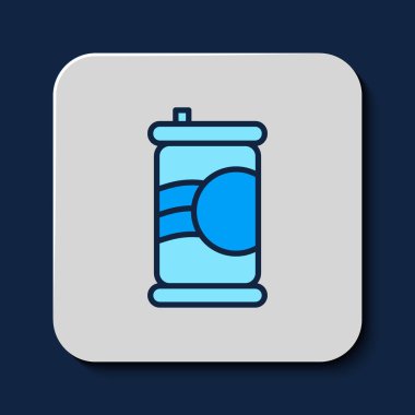 Doldurulmuş Soda kutusu simgesi mavi arkaplanda izole edildi. Vektör