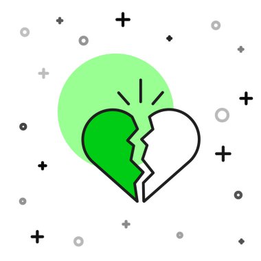 Kırık kalp ya da boşanma simgesi beyaz arka planda izole edilmiş. Aşk sembolü. Sevgililer Günü. Vektör