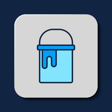 Mavi arka planda izole edilmiş ana hatlı boya kovası simgesi. Vektör