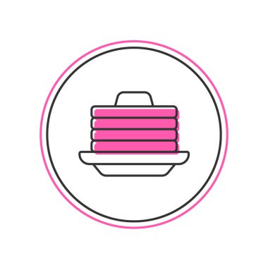 Beyaz arkaplanda izole edilmiş bal ikonu olan ana hatlı krep yığını. Kahvaltı konsepti. Vektör