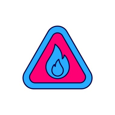 Filled outline Fire flame in triangle icon isolated on white background. Warning sign of flammable product.  Vector