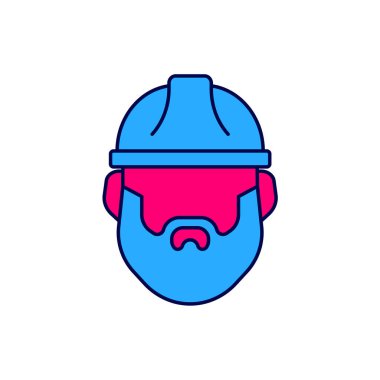 Beyaz arka planda izole edilmiş ana hatlı sakallı oduncu ikonu. Vektör