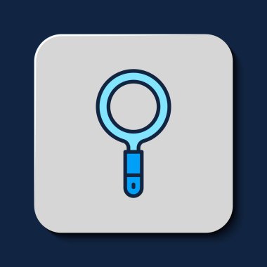 Filled outline Magnifying glass icon isolated on blue background. Search, focus, zoom, business symbol.  Vector
