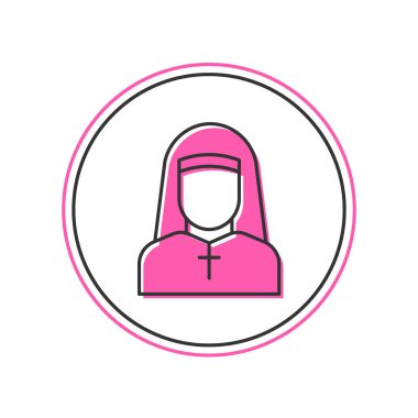 Beyaz arkaplanda izole edilmiş ana hatlı rahibe simgesi. Merhametli kardeşim. Vektör