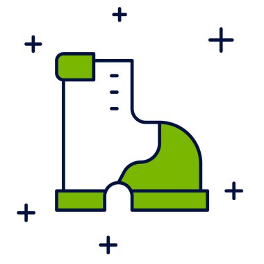 Beyaz arka planda izole edilmiş, ana hatlarıyla doldurulmuş sıcak bot simgesi. Su geçirmez lastik bot. Vektör