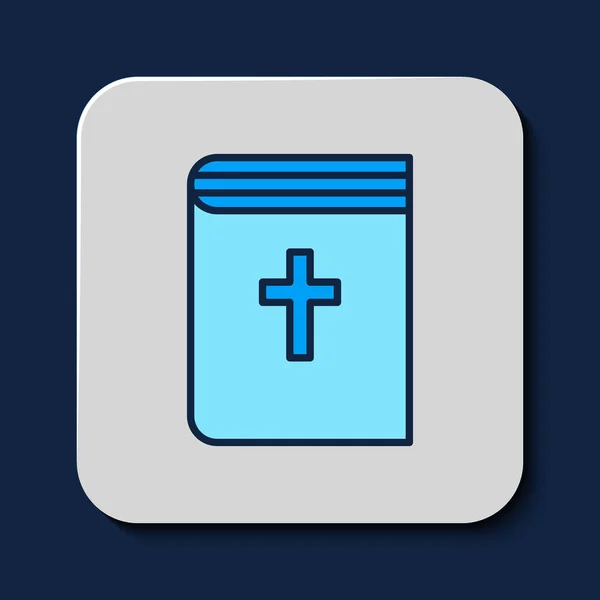 Filled Outline Holy Bible Book Icon Isolated Blue Background Vector — 图库矢量图片