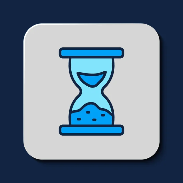 Filled Outline Old Hourglass Flowing Sand Icon Isolated Blue Background — Διανυσματικό Αρχείο