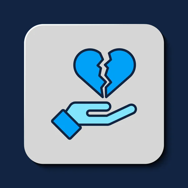 Esquema Rellenado Corazón Roto Icono Divorcio Aislado Sobre Fondo Azul — Vector de stock
