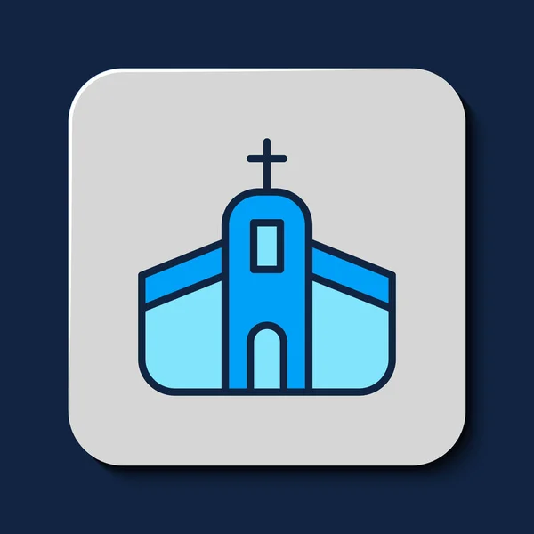 Filled Outline Church Building Icon Isolated Blue Background Christian Church — Wektor stockowy
