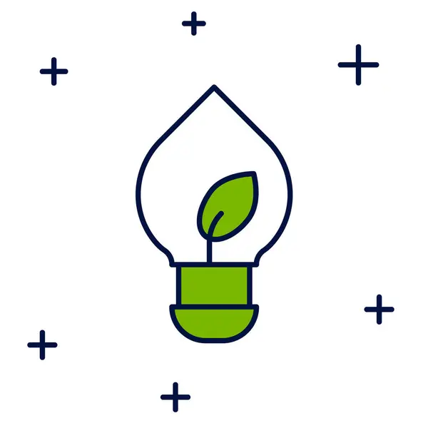 Filled Outline Light Bulb Leaf Icon Isolated White Background Eco — Stock vektor