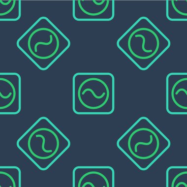 Hat AC voltaj kaynak simgesi simgesi mavi arkaplanda izole edilmiş pürüzsüz desen. Mevcut sembol değiştiriliyor. Vektör