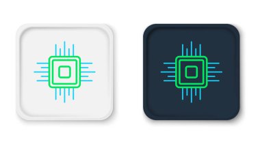 Beyaz arkaplanda mikro devre işlemci simgesi olan çizgi bilgisayar işlemcisi izole edildi. Devre kartlı çip ya da işlemci. Mikro işlemci. Renkli taslak konsepti. Vektör
