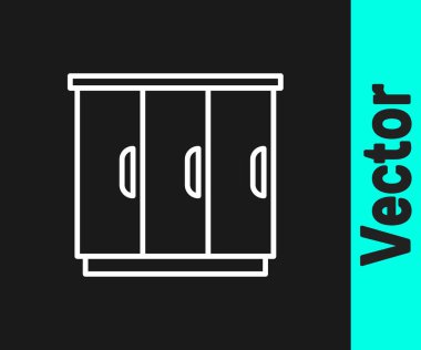 Beyaz çizgi kıyafet ikonu siyah arkaplanda izole edildi. Dolap tabelası. Vektör