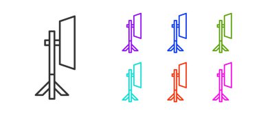 Softbox simgesindeki siyah çizgi Stüdyo ampulü beyaz arkaplanda izole edildi. Gölge yansıma tasarımı. Simgeleri renklendirin. Vektör