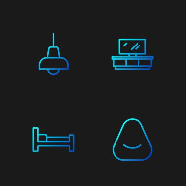 Hat Pouf, yatak, lamba asma ve televizyon masası standını ayarla. Renk simgeleri. Vektör