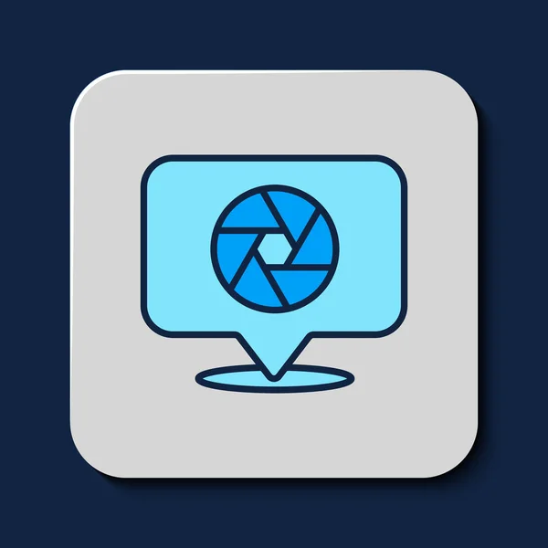 Filled Outline Camera Shutter Icon Isolated Blue Background Vector — Vetor de Stock