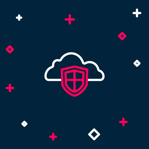 Line Cloud Shield Icon Isolated Blue Background Cloud Storage Data — Archivo Imágenes Vectoriales