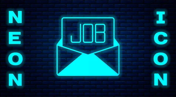 Leuchtende Neon Suche Job Symbol Isoliert Auf Ziegelwand Hintergrund Rekrutierungs — Stockvektor
