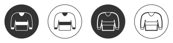 白い背景に黒のセーターアイコンが孤立しています プルオーバーアイコン スウェットシャツのサイン 丸ボタン ベクトル — ストックベクタ