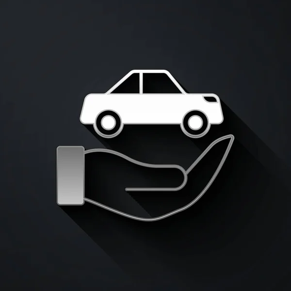 Silver Car Insurance Icon Isolated Black Background Insurance Concept Security — Stock vektor