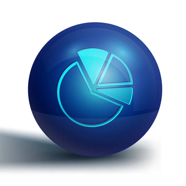 蓝色的饼图信息图标孤立在白色的背景 示意图符号 蓝色圆环按钮 — 图库矢量图片