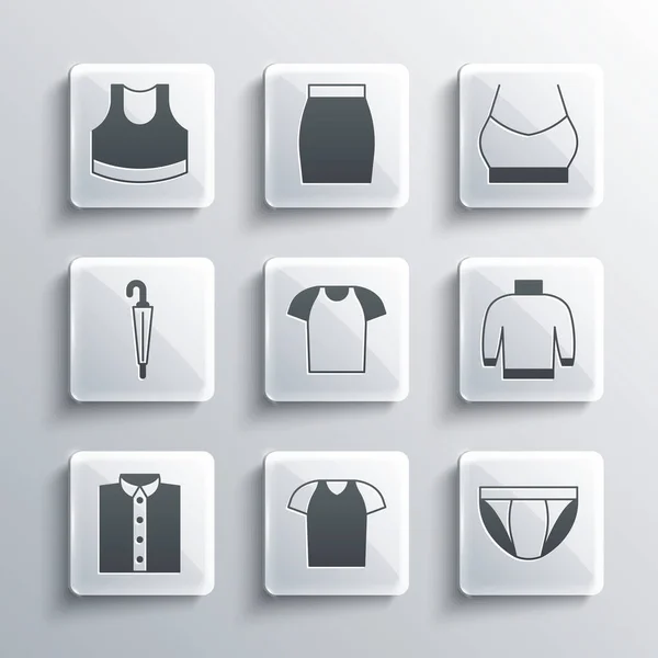Set Shirt Culotte Homme Pull Chemise Parapluie Débardeur Femme Icône — Image vectorielle