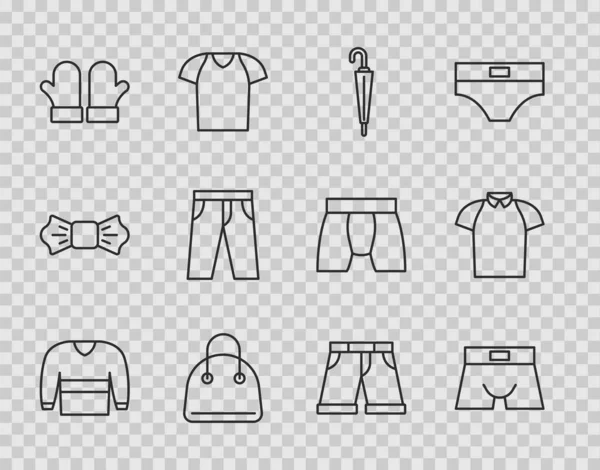 ラインセーター 男性パンツ ハンドバッグ クリスマスミトン パンツ ショートまたはポロシャツのアイコンを設定します ベクトル — ストックベクタ