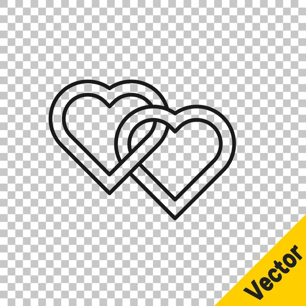 Черная Линия Иконка Two Linked Hearts Изолирована Прозрачном Фоне Романтический — стоковый вектор