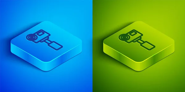 Isometric Line Action Extreme Camera Icon Isolated Blue Green Background — Stock Vector