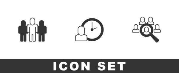 Stel Project Teambasis Werktijd Vergrootglas Voor Het Pictogram Zoekfunctie Vector — Stockvector